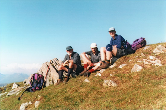 The three of us on top of Sgurr a' Choire Bheithe at the end of a hot day