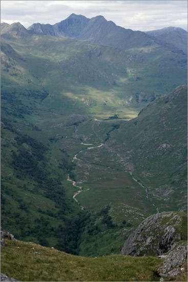 View of lower Glen Barisdale from Slat Bheinn, with the White House