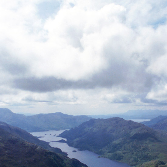 Zoom: Looking way out West over Loch Hourn, coming down Sgurr a'Mhaoraich Beag