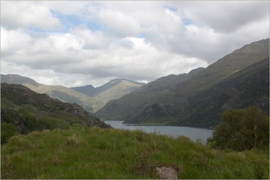 Looking over Loch Hourn toward Runeval from above Caolasmor