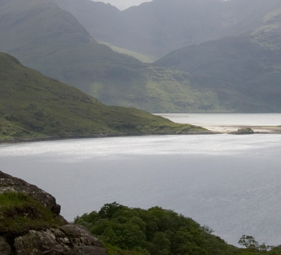 Zoom: Barisdale landing point and the Ladhar Bheinn system from above Caolasmor