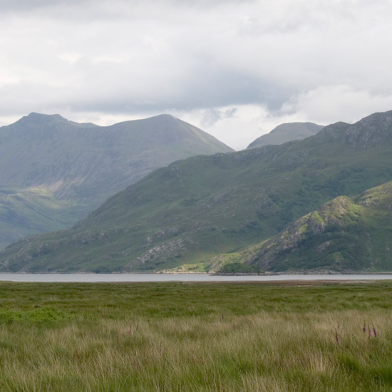 Loch Hourn, Druim Fada and Beinn Sgritheall from near the White House on the Barisdale plain